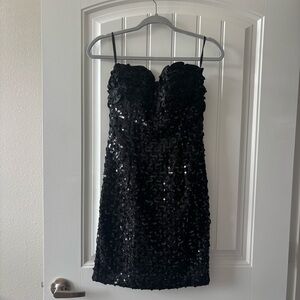 Jessica McClintock 7/8 Vintage Black  Ruffle and Sequined Cocktail Dress